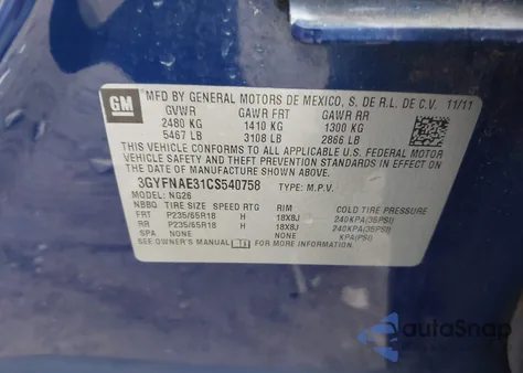 2012 Cadillac Srx Luxury Collection from USA, damaged, VIN 3GYFNAE31CS540758